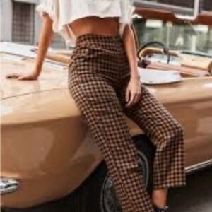 12th Tribe Brown Plaid Straight-Leg Pants